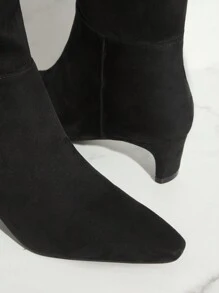 SHUZIA Botas altas de taco medio cómodas con cremallera de color negro básico para mujer, regalo de Año Nuevo, Día de San Valentín, zapatos de verano para San Valentín