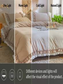 波西米亚农舍风格床上用品套装，纯驼色双人荷叶边被套，可选单人/双人/特大号尺寸，三件套，超柔软透气超细纤维被套，1 个拉链封口被套，2 个枕套，不含被芯，男女通用，四季皆宜，非常适合宿舍使用 - 駝色 - 查看 10