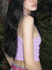 INAWLY 女式 Y2K 水钻字母印花修身短款背心 夏季图案 T 恤 女式上衣 - 淡紫色 - 查看 2