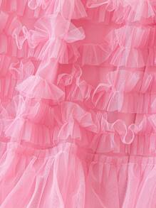 Flirla Plus Size Women Valentine's Day A-Line Cake Skirt, Multi-Layer Ruffle Textured Fabric - Pink - View 4