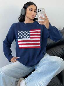 POPSWAY Plus Size Round Neck Long Sleeve Minimalist Graphic Detail Casual Top, Daily Wear