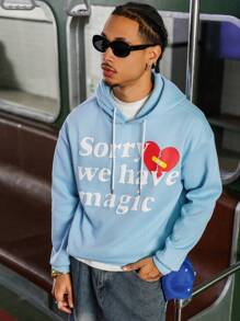 PAVTROS Sudadera con capucha con estampado de carta de amor del Día de San Valentín Manfinity Streetrush, tops para hombres, Día de San Valentín - Celeste - Ver 7
