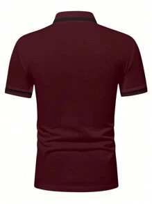 Manfinity Mode Áo thun polo tay ngắn giản dị tối giản dành cho nam - Màu Đỏ Sâu - Xem 2