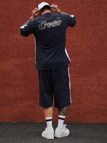 DAZY 2pcs Men's Summer Patchwork Contrast Letter Print Short Sleeve T-Shirt And Shorts Set