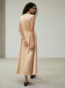 MOTF PREMIUM COWL NECK DRAPED LONG DRESS - Khaki - View 6