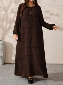Rosumi Đầm dài tay cổ tròn trơn cỡ lớn cho nữ - Cà phê nâu - Xem 6