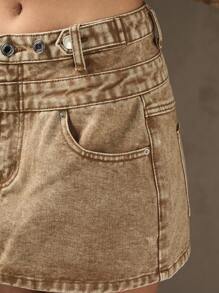 MISSGUIDED Double Waistband Denim Mini Skirt - Rust Brown - View 4