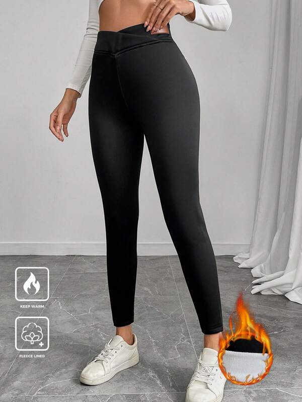 INAWLY Women's V-Shape Waist Tight Leggings, For Winter Spring & Autumn