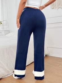 Flirla Plus Size Casual Color Block Knitted Pants, Autumn/Winter - Multicolor - View 2