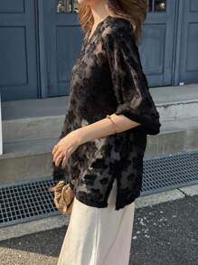 FRIFUL Women's Loose Lace V-Neck Blouse, Minimalist Fashion Casual Daily Wear Sheer