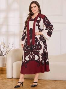 Lacomfia Plus Size Print A-Line Silhouette Elegant Dress - Multicolor - View 4