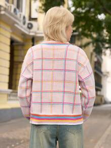 Skyraze Blusa casual de cuello redondo de manga larga con parches de unicolor para uso diario de mujer - Multicolor - Ver 2