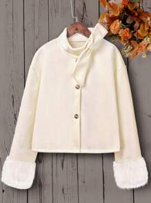 SHEIN Teen Girl Elegant Short Jacket With Bow Collar For Teenage Girls