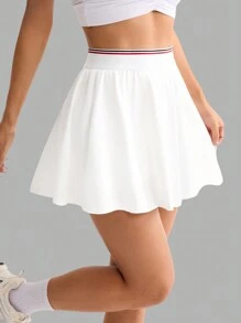 Easithlete 女士纯色拼接褶皱休闲运动迷你裙和短裙 - 白色 - 查看 4