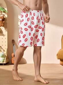 Happy Jammies Pantalones cortos de estampado de labios para hombre, ropa de estar en casa