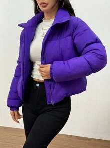 Muchica 短款立领休闲纯色冬季夹克 - 寶藍色 - 查看 3