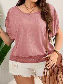 Rosumi 大码彩色复活节 T 恤，宽松圆领休闲 T 恤，弹性下摆，度假休闲装 - 藕粉色 - 查看 5