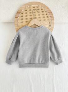 Cozy Pixies Young Girl 3D Bowknot Crew Neck Small Drop Shoulder Sweatshirt - Grey - View 2