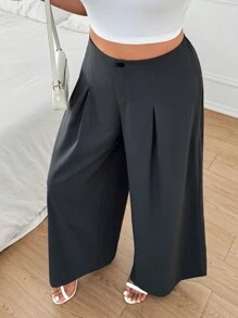 Flirla Damen große Größen Lässig & Büro Gerade Weite Bein Hose - Grau - Übersicht 3