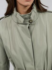 Ontre 2025 New Women Solid Color Front Button Long Sleeve Simple Casual Trench Coat, Commuter Coat, Spring, Retro - Khaki - View 6