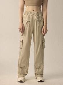 Forever 21 休闲百搭纯色直筒工装裤 - 卡其色 - 查看 7