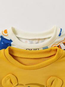 2 件套 幼儿男孩可爱卡通动物印花圆领长袖运动衫和裤子套装 - 彩色 - 查看 7