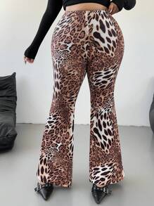 Flirla Schlaghosen mit Leopardenprint, Große Größen im Street-Style - Braun - Übersicht 7