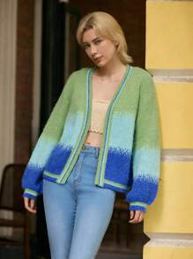 Skyraze Women Ombre Long Sleeve Cardigan, Simple Casual Tops For Daily Wear,Gradient Pattern - Multicolor - View 5