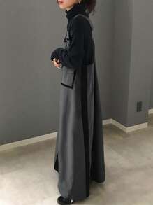 FRIFUL Women's Casual Colorblock Patchwork Dress, Suitable For Autumn & Winter - Grey - View 2