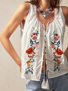 Bohemela 女士休闲纯色编织刺绣无袖宽松背心