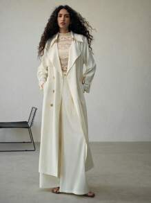 MOTF PREMIUM 双排扣系腰带风衣 - 杏色 - 查看 4