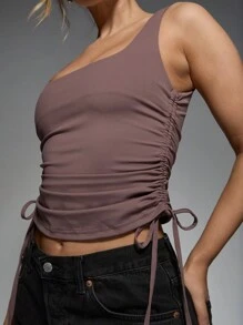MISSGUIDED Baseball Ruched Side Active Top - Mauve Purple - View 5
