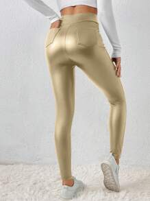 SHEIN Frenchy Solide PU leren bodycon zwarte legging