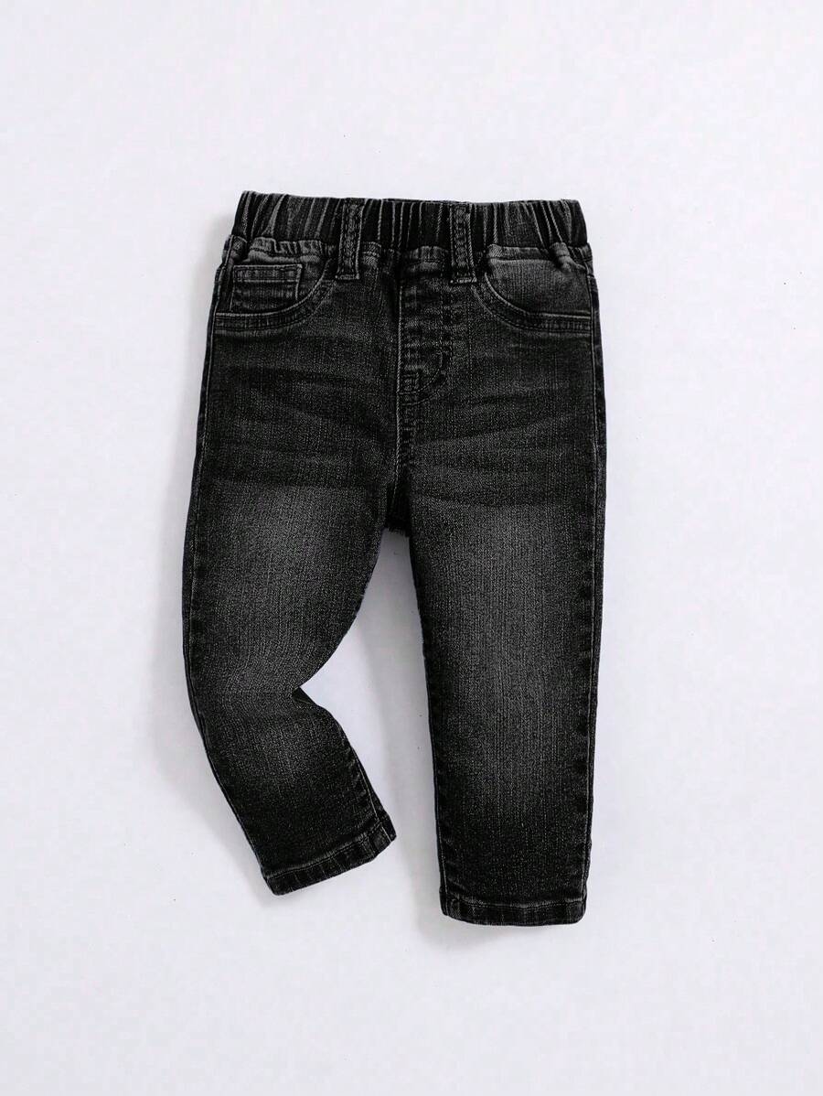 SHEIN Baby Boy Straight Leg Casual Jeans, Suitable For Autumn/Winter - Black - View 1