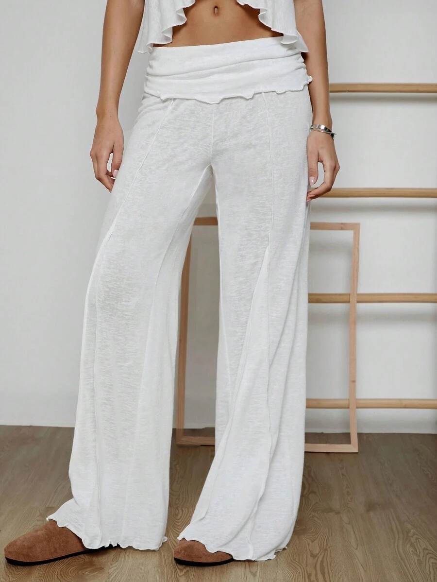 SHEIN EZwear 女士休闲百搭高腰白色裤子