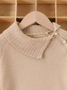 SHEIN Young Girl's French Style Knit Long Sweater Dress, Fashionable For Spring, Autumn And Winter - Khaki - View 3