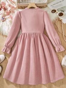 Tween Girl Flower Embroidery Ruffle Hem Dress - Pink - View 2