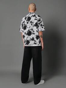 SUMWON 花卉挂毯印花短袖纽扣衬衫宽松夏季节日街头风格都市时尚休闲装图案经典领口 - 黑與白 - 查看 5