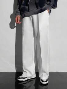 SHEIN Leap Crew Teen Boys' Casual Comfortable Versatile Solid Color All-Match Adjustable Waist Drawstring Straight Pants - White - View 3