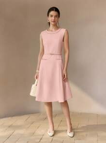 MOTF PREMIUM CONTRAST TAPE FITTED WAIST TANK DRESS - Pink - View 5