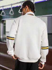 PAVTROS Men's Casual Colorblock Letter & Number Print Fleece Sweatshirt, Autumn/Winter - White - View 2