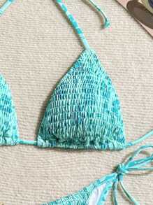 Swim Vcay Women Halter Neck Tie Back Swimwear Top And Bottoms Set, Bikini Summer - Blue - View 4