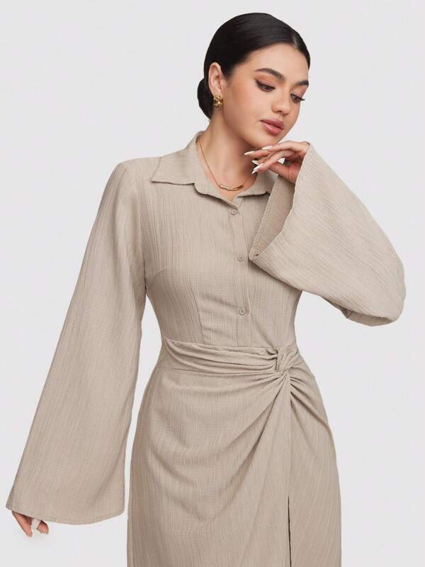 Veilorie 1pc Women's Ultra Long Solid Color Dress, Minimalist Fashion Casual Everyday Wear Modest