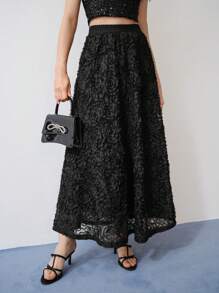 MOTF STUDIO Falda larga acampanada con aplicaciones - Negro - Ver 4