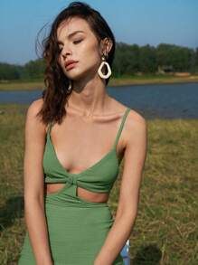 SHEIN BAE Cutout Solid Split Hem Dress - Mint Green - View 2