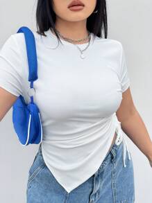 Coolane 大码短款不对称荷叶边 T 恤，夏季