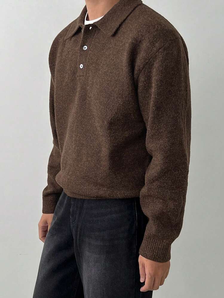 Men's Casual Plain Brown Sweater, Spring Winter
