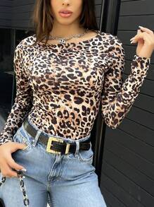 INAWLY Women's Casual Leopard Print Long Sleeve T-Shirt, Spring & Autumn Tee Cheetah Print Tees Women Tops For Spring Fall - Multicolor - View 4