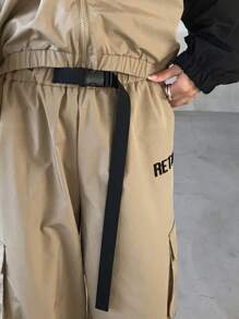 FRIFUL 2pcs Women's Solid Color Patchwork Front Zipper Long Sleeve Minimalist Top And Pants Set - Khaki - View 7