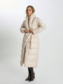 CLARA VERO 闪亮黑色长款女士冬季外套简约时尚日常休闲